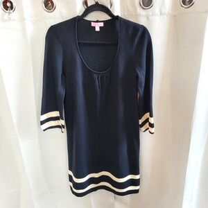 Lilly Pulitzer Sweater Dress Merino Wool S/XS Black Striped Minimalist 17400 X